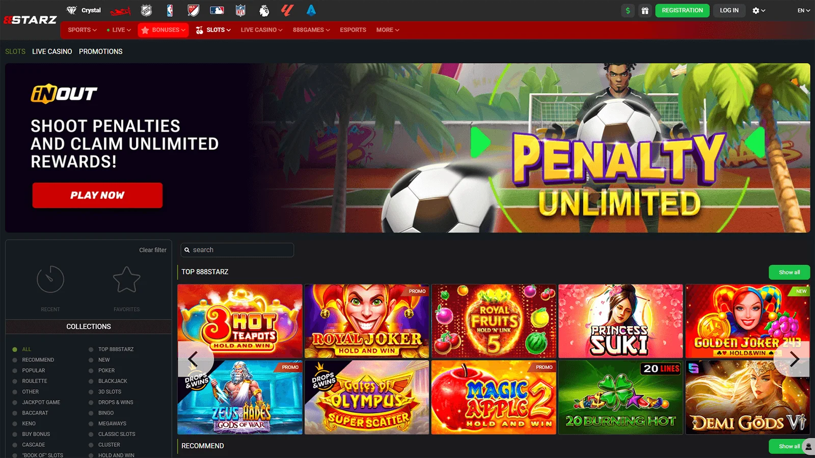 888Starz Casino Homepage in Canada