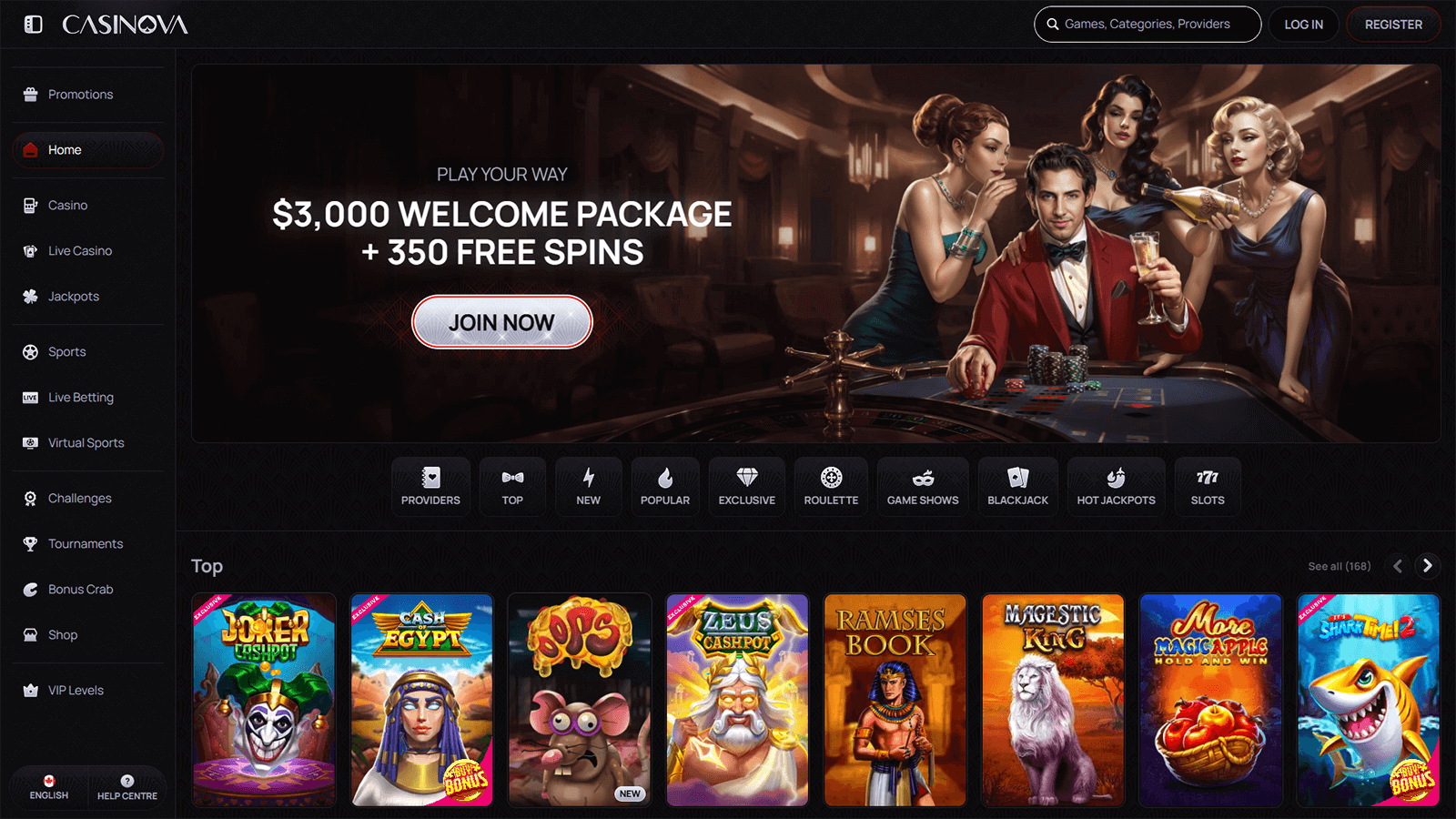 Casinova Casino Homepage Canada 