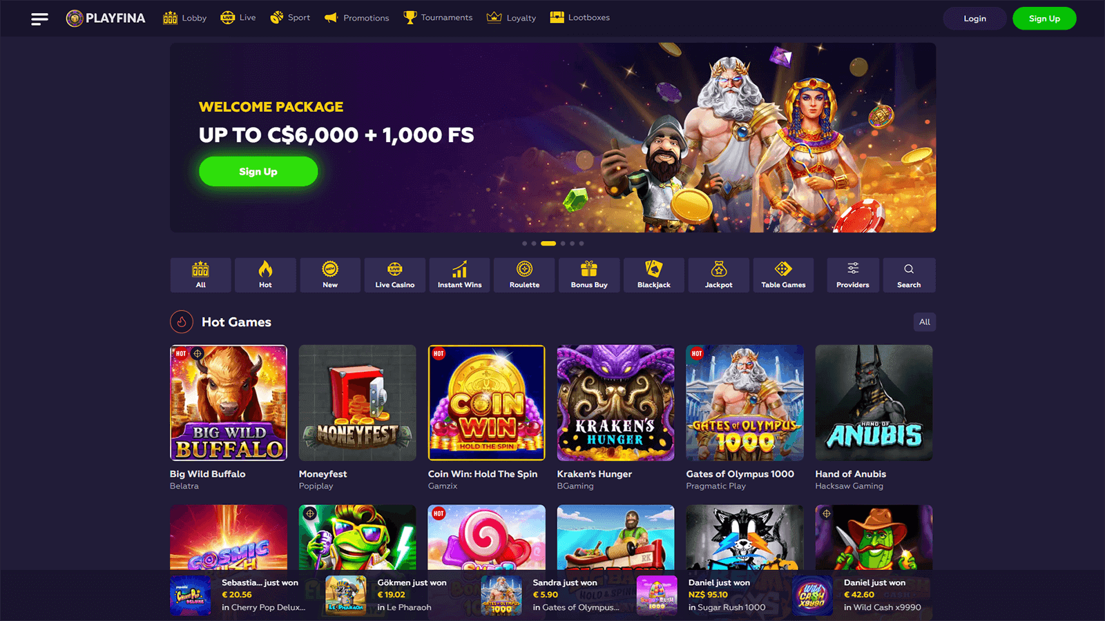Playfina Casino Homepage Canada 