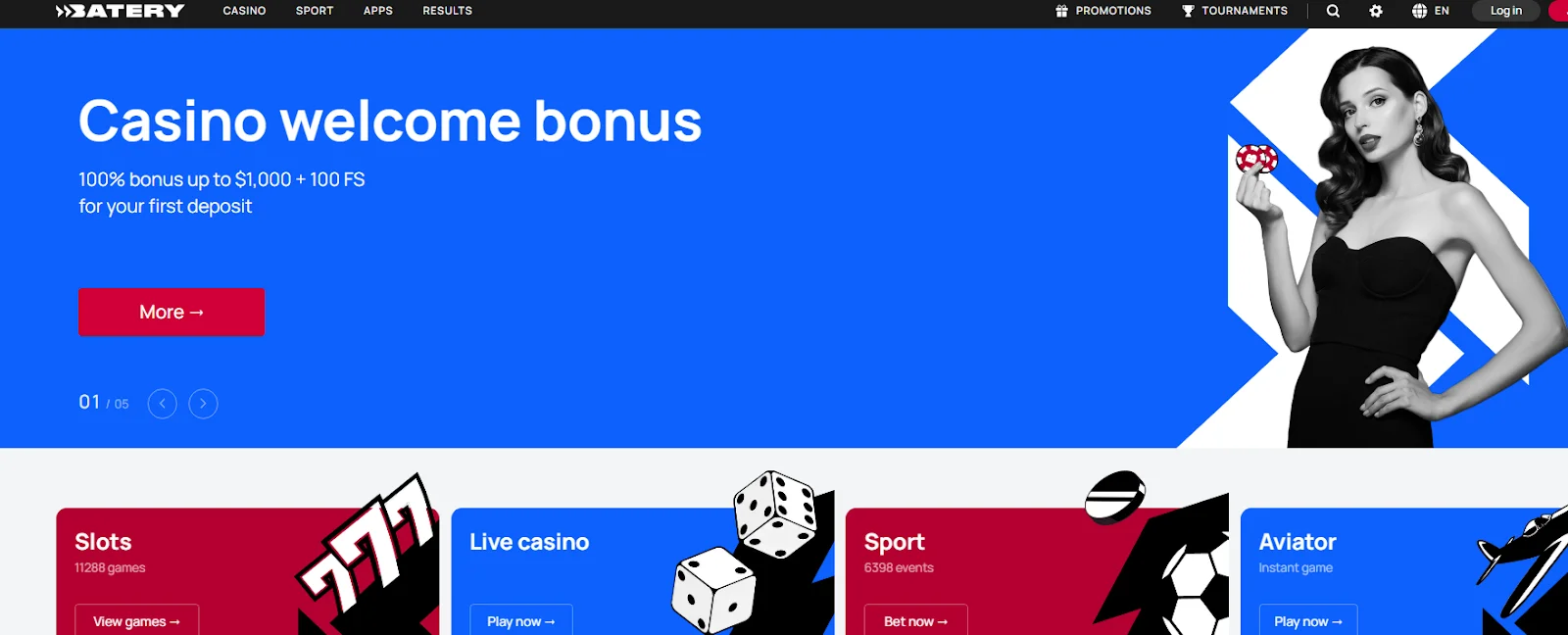 BateryWin Casino Homepage 