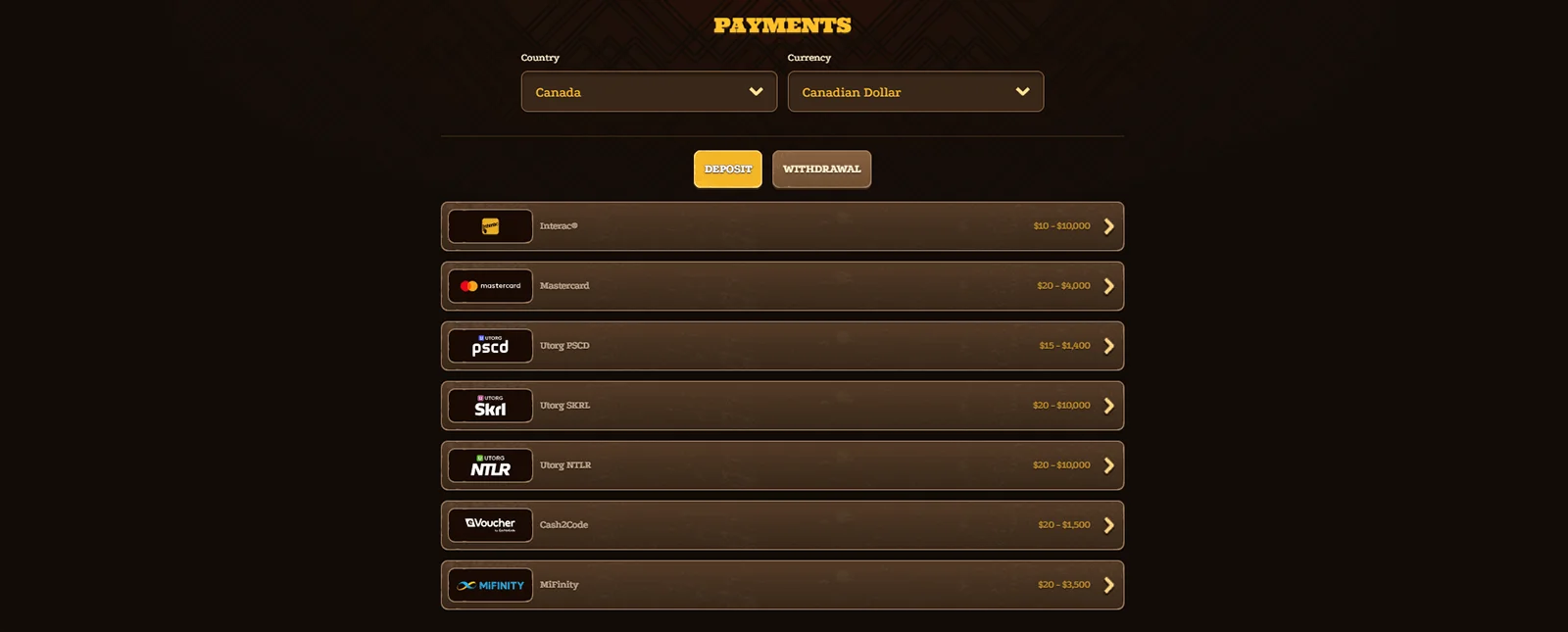 Lizaro Casino Payment Methods 