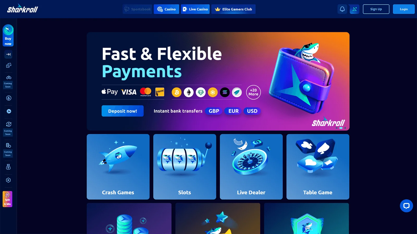 Sharkroll Casino Homepage in Canada