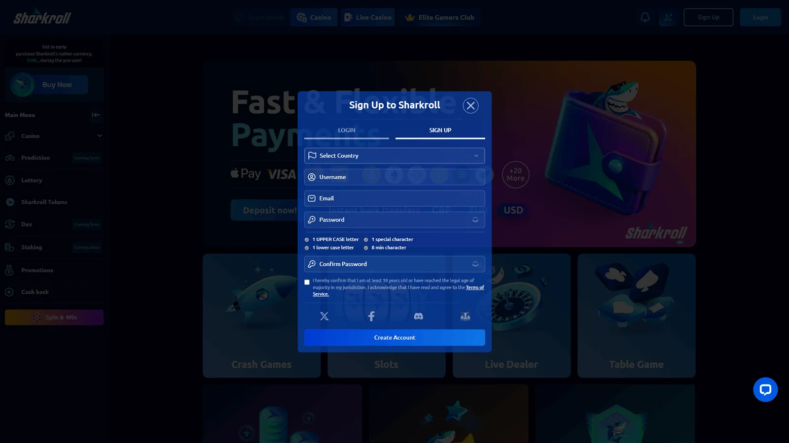 Sharkroll Casino Registration Process