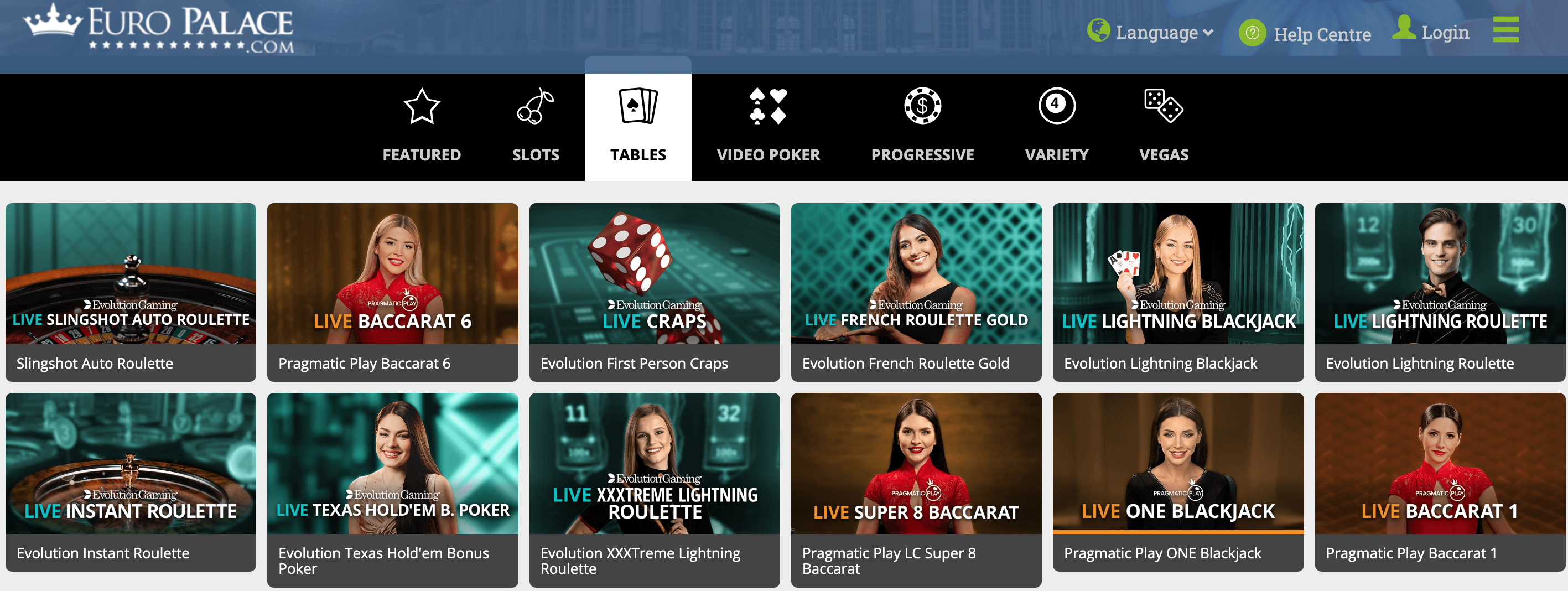 Euro Palace tablet games 