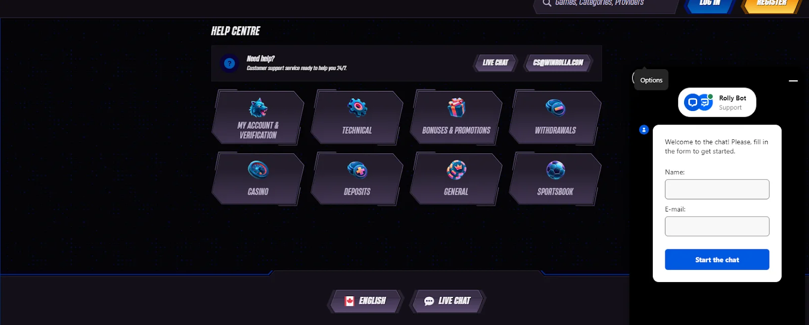 WinRolla Casino Help Centre